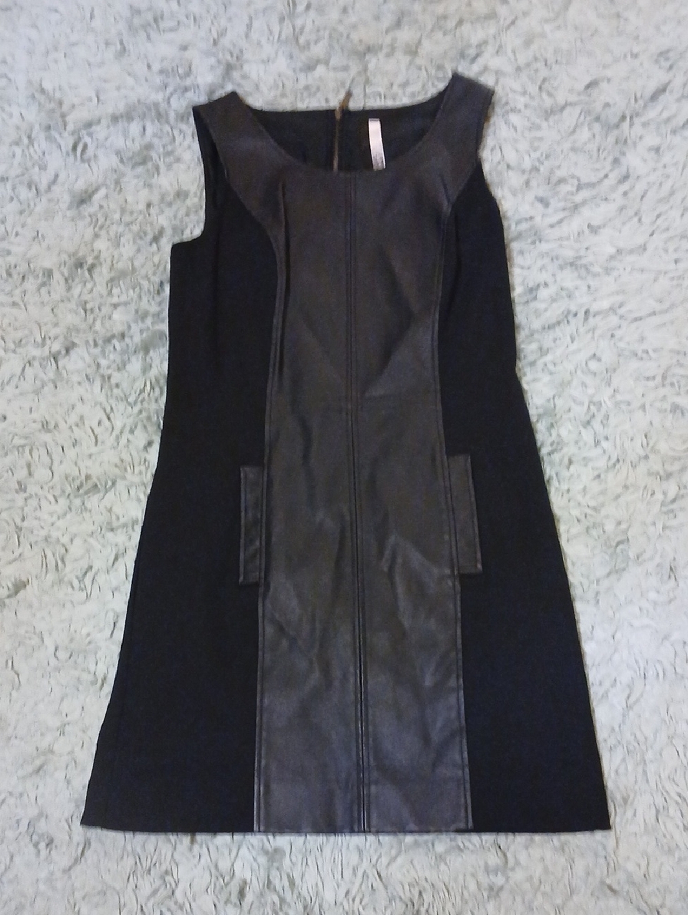 Kensie Black Shift Dress with Faux Leather Accents